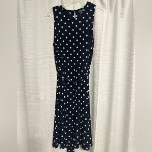 Lauren Ralph Lauren Navy and White Midi Polka Dot Dress